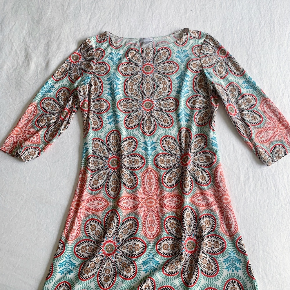 Pattered 3/4 Sleeve Jersey Shift Dress